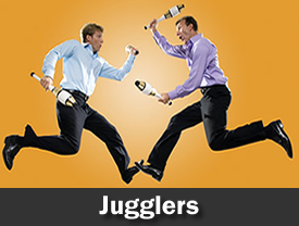 Book jugglers & juggling duos with interactive college & corporate event shows.